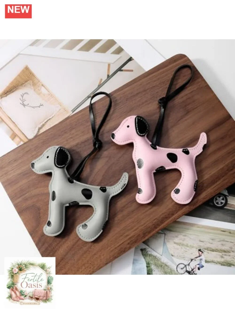 Dalmatian Dog Bag Charm Faux Leather PU Keychain Purse Accessory